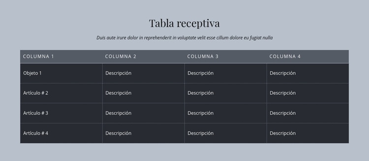 Tabla receptiva Plantilla HTML5