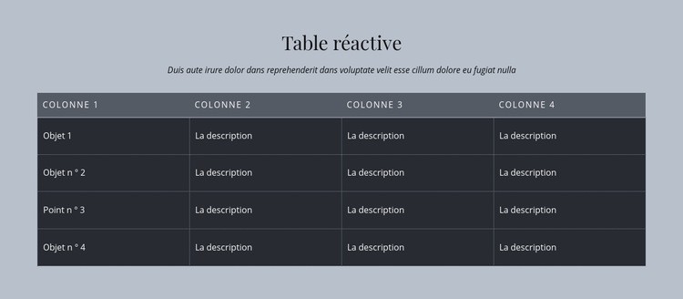 Table réactive Conception de site Web