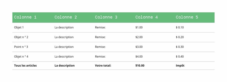 Table classique avec tête verte Conception de site Web