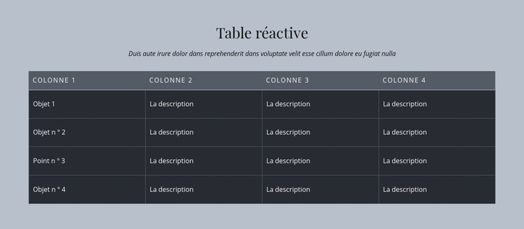 Table réactive Créateur de site Web HTML
