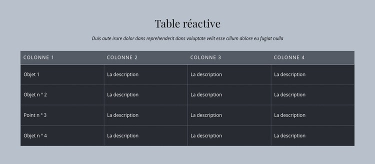Table réactive Maquette de site Web