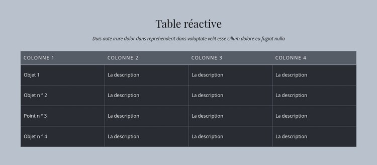 Table réactive Modèle CSS