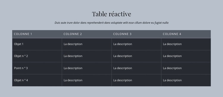 Table réactive Modèle