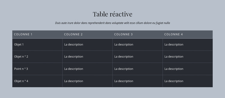 Table réactive Modèle de site Web