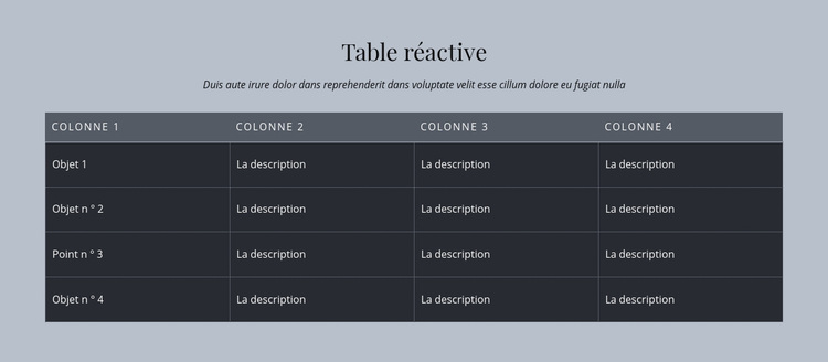 Table réactive Thème WordPress