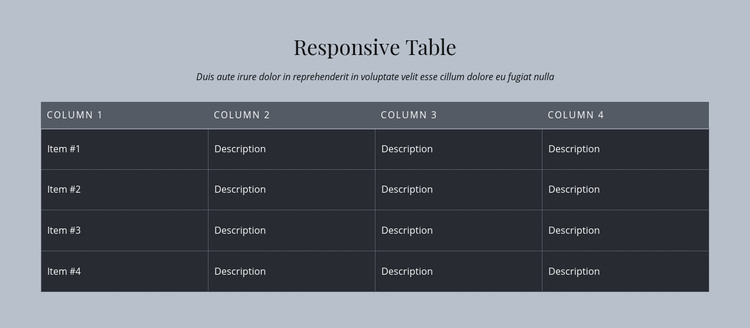 Responsive Table Homepage Design