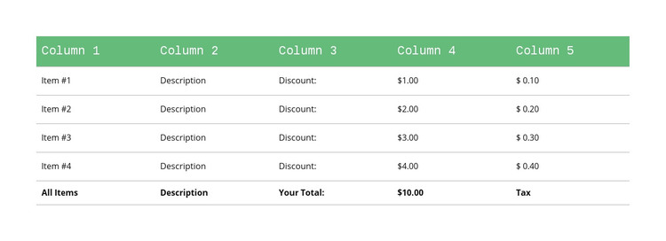 Classic table with green header Homepage Design