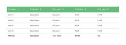 Classic table with green header - Html Code Example by Nicepage