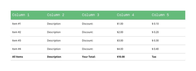 Classic table with green header Html Code Example