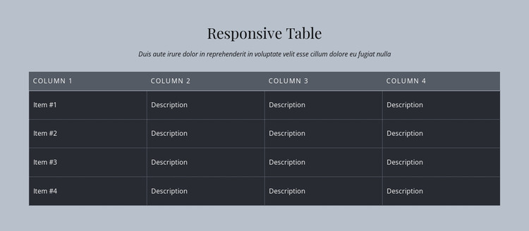 Responsive Table HTML Template