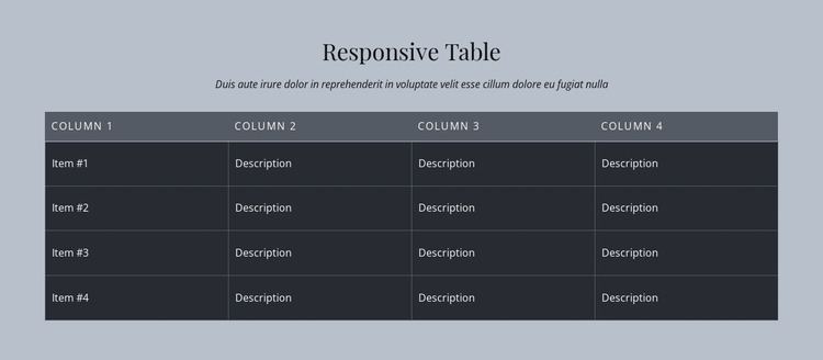 Responsive Table Html Website Builder