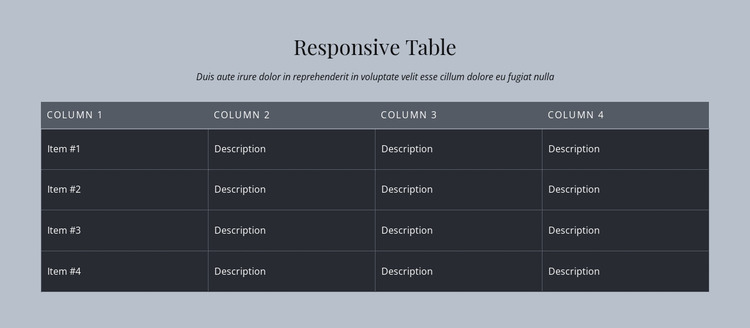 Responsieve tafel Html Website Builder