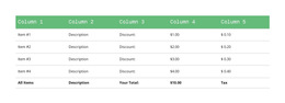 Classic Table With Green Header - Best HTML5 Template