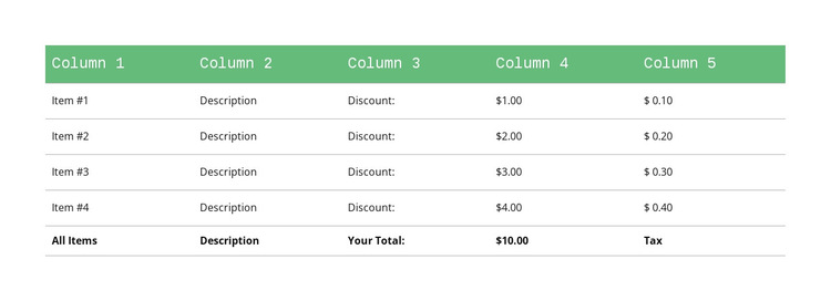 Classic table with green header HTML5 Template