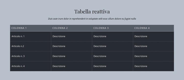 Tabella reattiva Modelli di Website Builder
