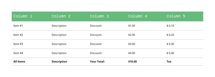 Classic table with green header Joomla Page Builder