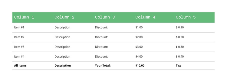 Classic table with green header Joomla Template