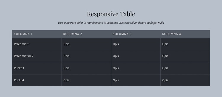 Responsive Table Projekt strony internetowej