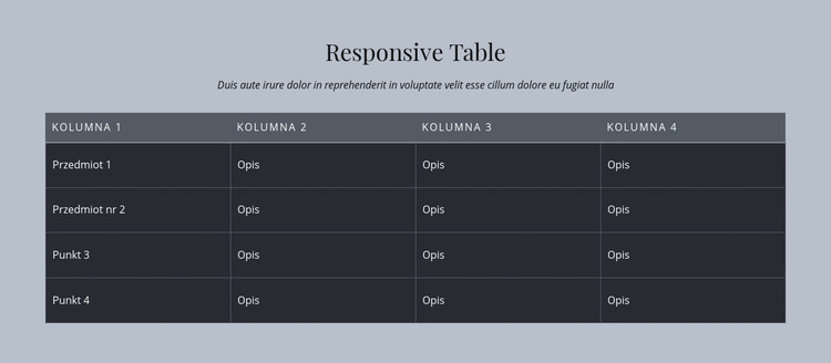 Responsive Table Szablon Joomla