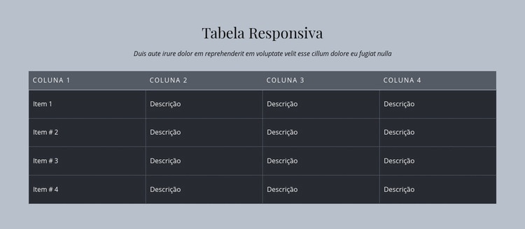 Tabela Responsiva Design do site