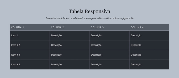 Tabela Responsiva Maquete do site