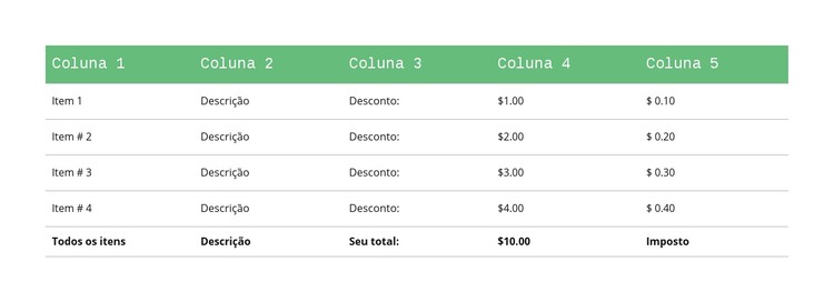 Mesa clássica com cabeçalho verde Template CSS