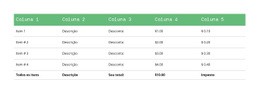 Mesa Clássica Com Cabeçalho Verde - Melhor Modelo HTML5
