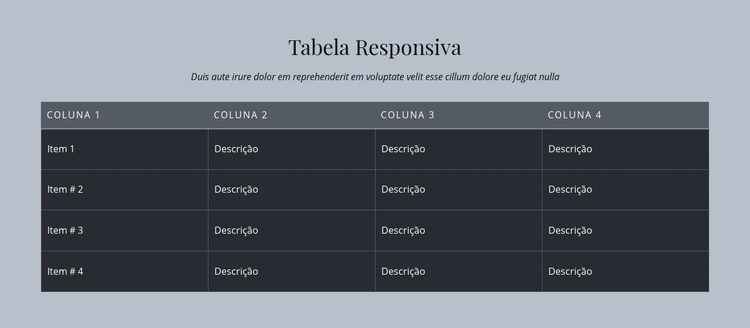 Tabela Responsiva Template Joomla