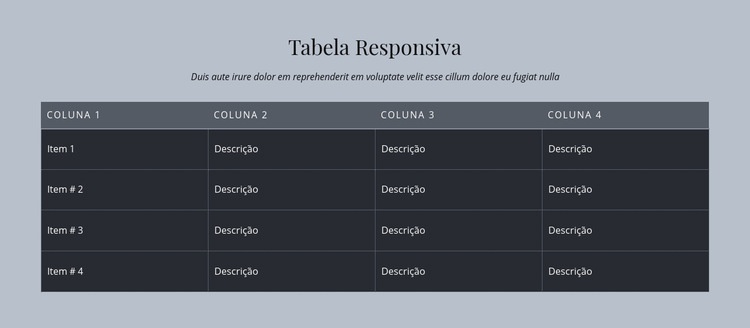 Tabela Responsiva Modelo de uma página