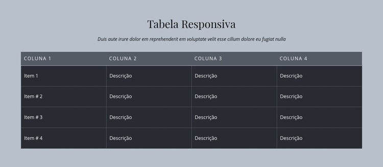 Tabela Responsiva Landing Page