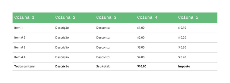 Mesa clássica com cabeçalho verde Tema WordPress