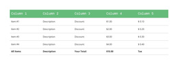 Classic Table With Green Header - Templates Website Design