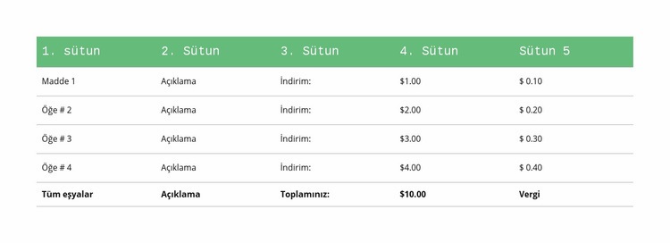 Yeşil başlıklı klasik masa Şablon