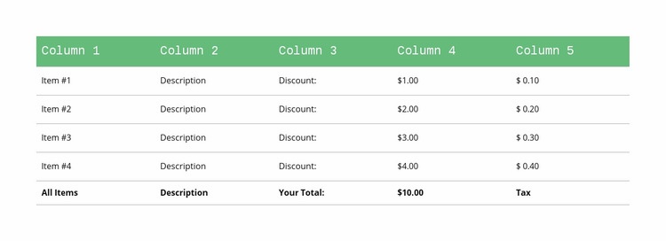 Classic table with green header Webflow Template Alternative