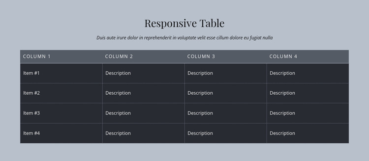 Responsive Table Website Builder Templates