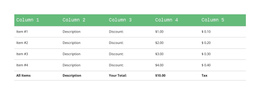 Classic Table With Green Header