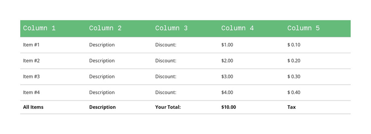 Classic table with green header Website Builder Software