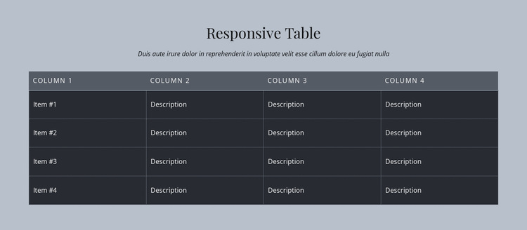 Responsive Table Website Design