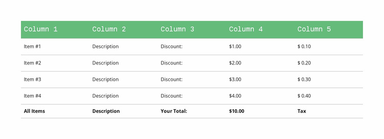 Classic table with green header Website Design