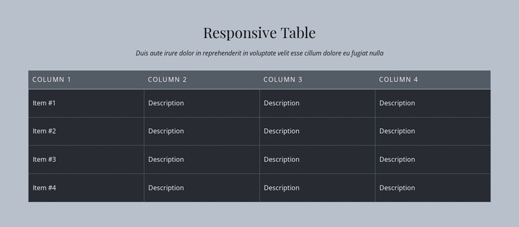 Responsive Table Website Mockup