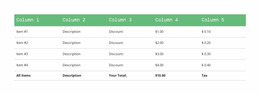 Classic Table With Green Header