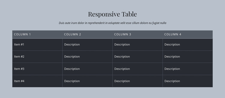 Responsive Table WordPress Website Builder