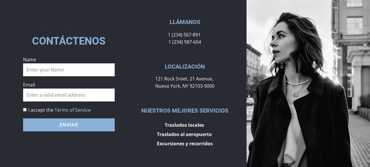 Formulario de contacto y contactos de la agencia Creador de sitios web HTML