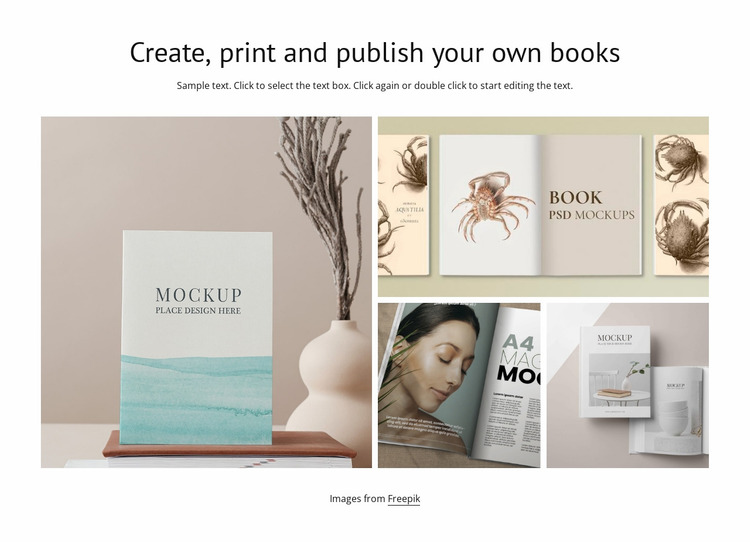 Create, print and publish books Website Mockup
