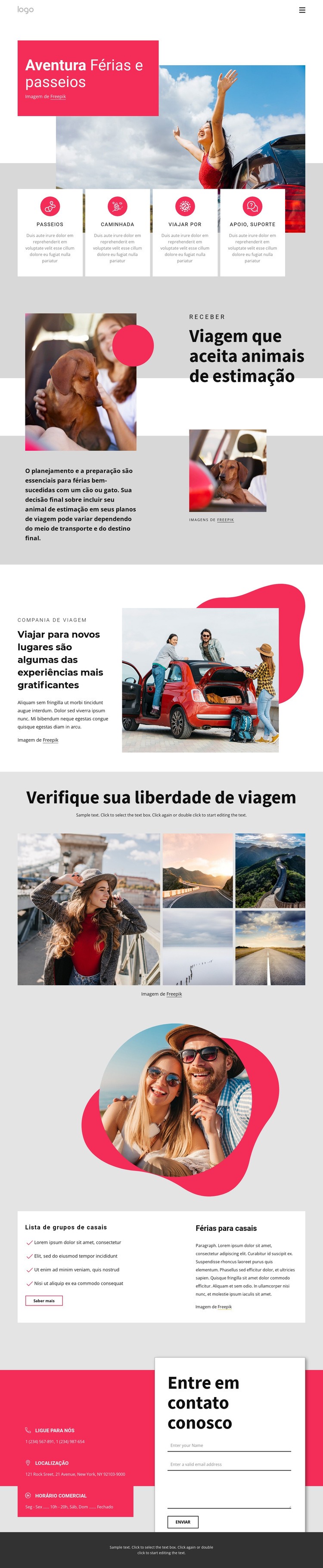 Férias de aventura e passeios Maquete do site