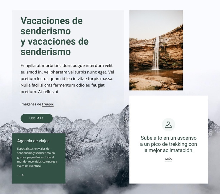 Vacaciones de trekking Maqueta de sitio web