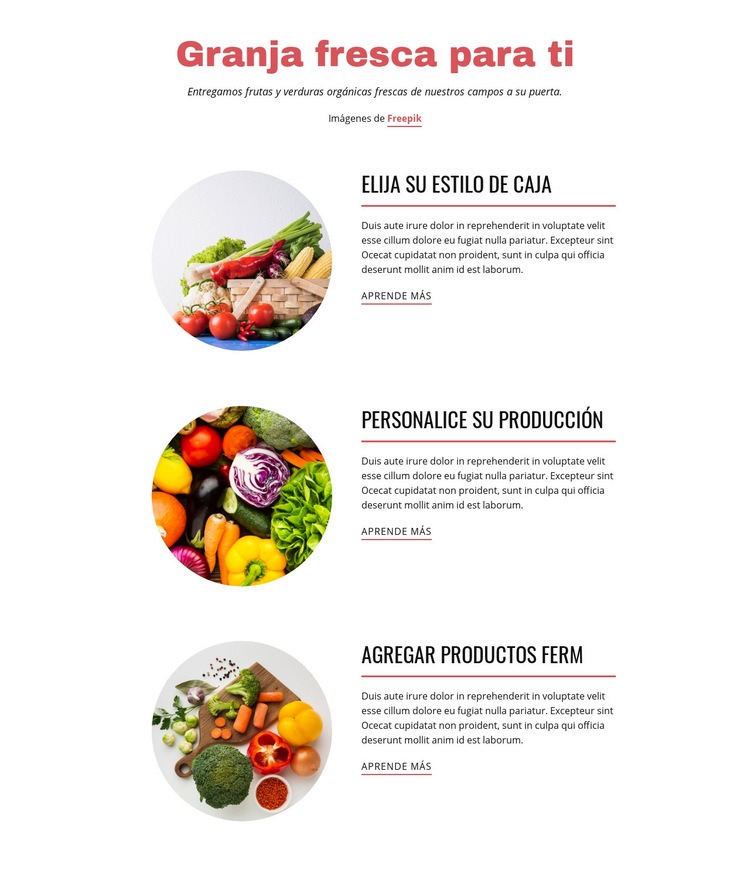 Productos agrícolas Diseño de páginas web