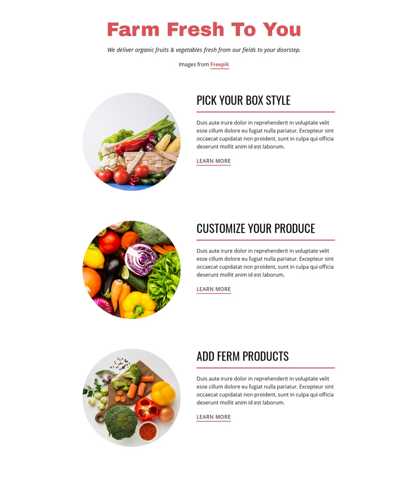 Farm  Products Web Page Design