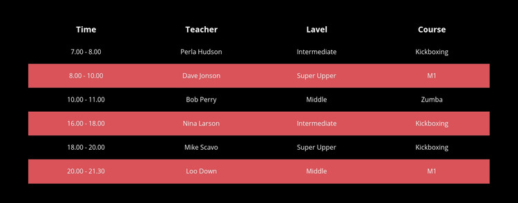 Color table on dark background Homepage Design