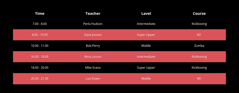 Color table on dark background Web Page Design